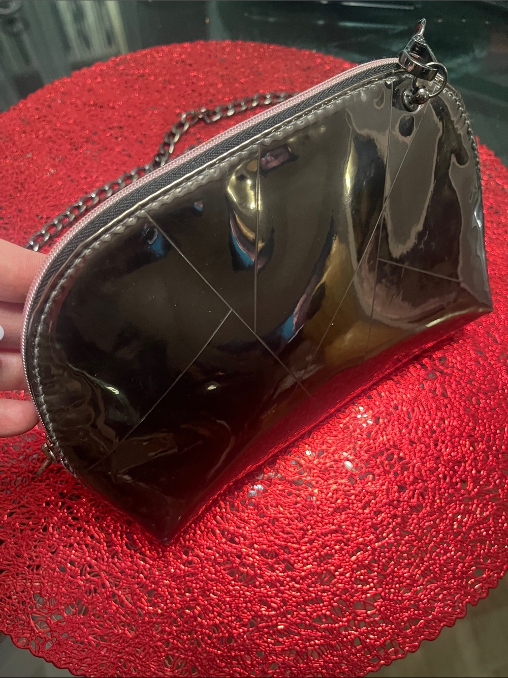 YSL Black Patent Leather Chain Crossbody Bag - Black